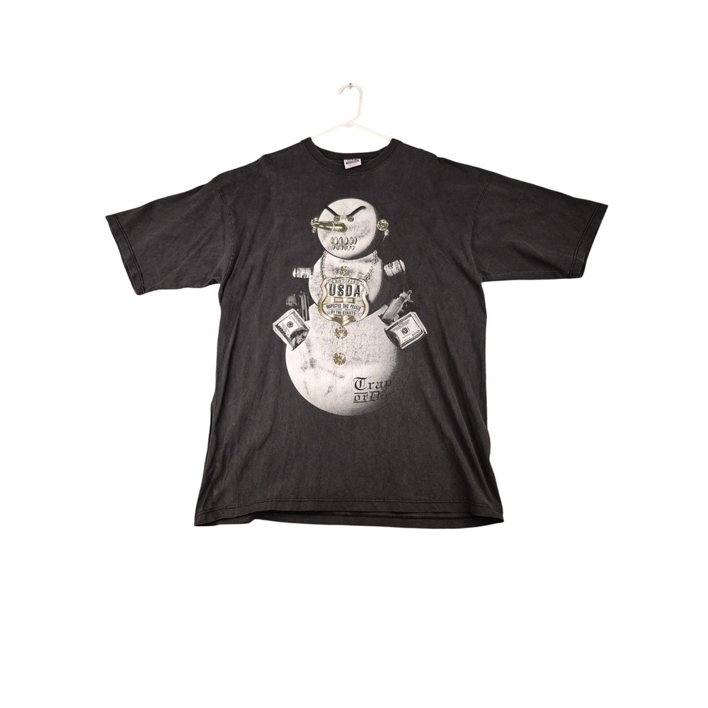 Young Jeezy Trap or Die Snowman Graphic Rap T-Shirt Mens Black Short Sleeve XXL